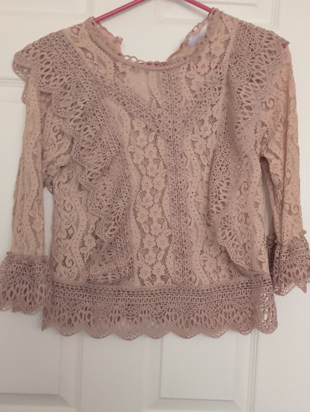 Madeline Blush Lace Ruffle Blouse